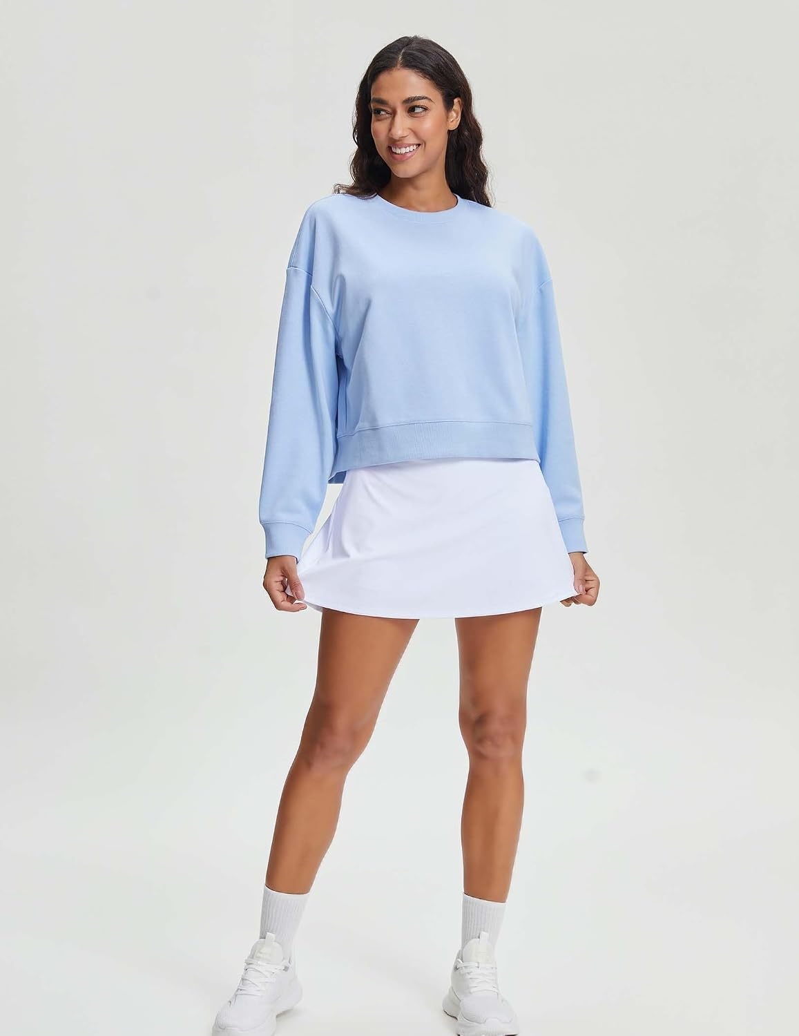 Stelle Women’s Cropped Crewneck Sweatshirt Relaxed Fit Casual Everyday | Soft lining, Ribbed cuffs, Lightweight warmth, Layering essential, Lounge, Travel, Streetwear(Baby Blue)
