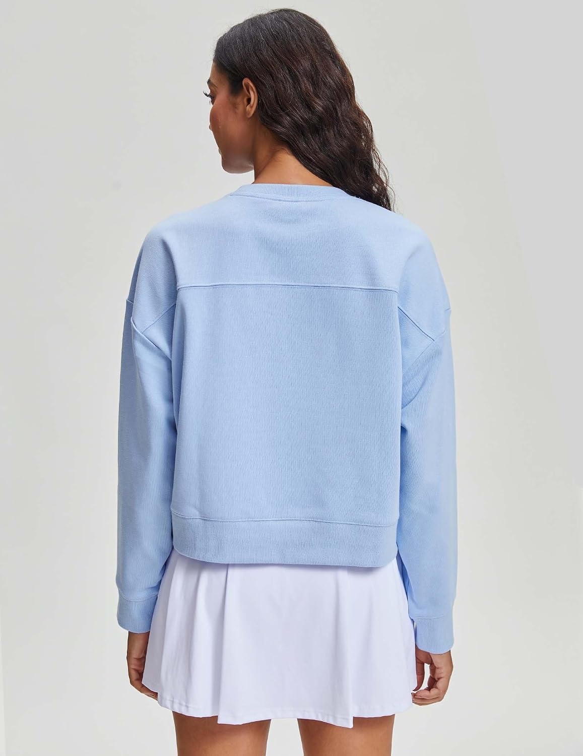Stelle Women’s Cropped Crewneck Sweatshirt Relaxed Fit Casual Everyday | Soft lining, Ribbed cuffs, Lightweight warmth, Layering essential, Lounge, Travel, Streetwear(Baby Blue)