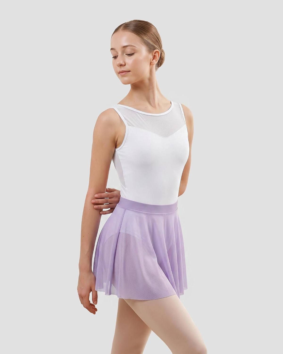 Stelle Women Ballet Skirt Chiffon Wrap Skirt Pull On Mesh Sheer Dance Skirt(Lavender)