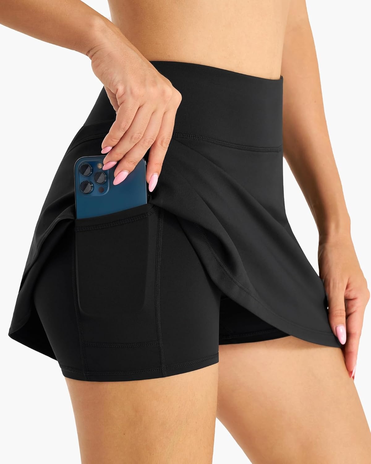 Stelle Women Tennis Skirt Athletic Skort High Waisted Golf Inner Shorts with Pockets Running Sports Pickleball(Black)