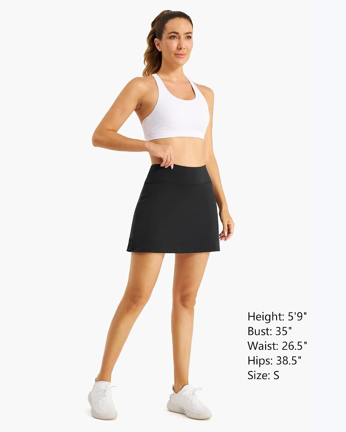 Stelle Women Tennis Skirt Athletic Skort High Waisted Golf Inner Shorts with Pockets Running Sports Pickleball(Black)