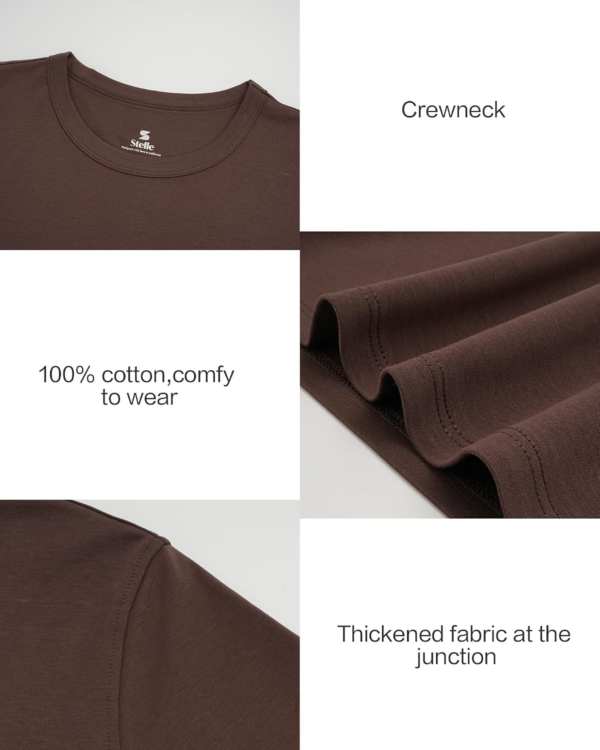 Stelle Women Cotton T Shirts Short Sleeve Basic Tees Casual Boxy Crop Tops(Coffee)