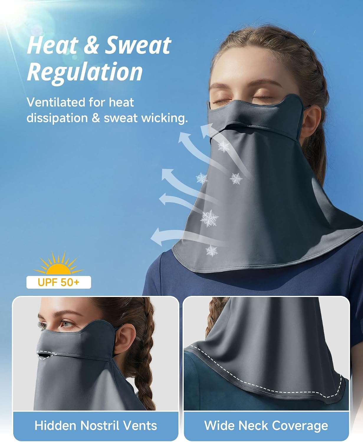 Stelle UPF 50+ UV Face Mask Cooling Neck Gaiter Breathable Sun Cover(Grey)