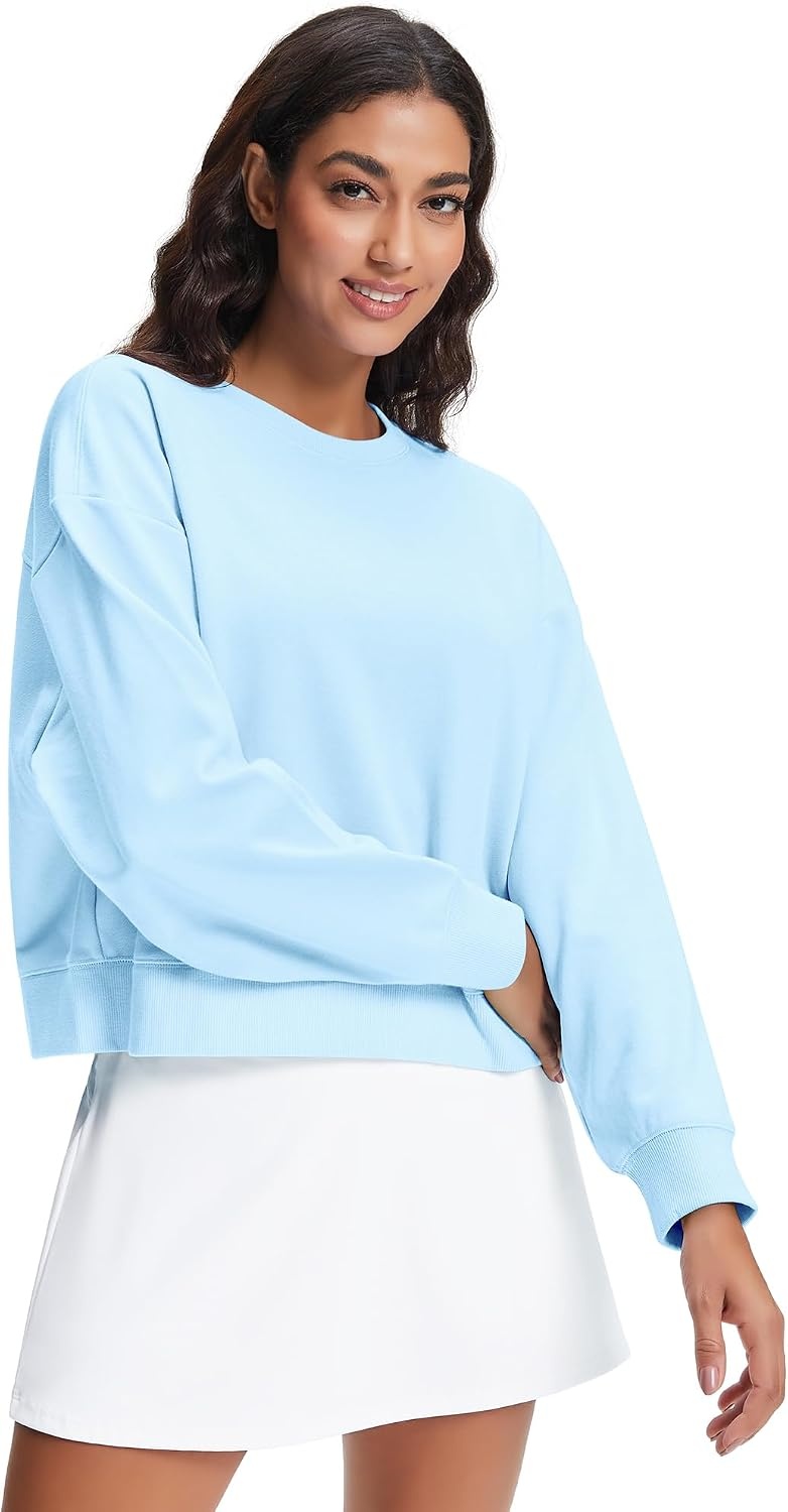Stelle Women’s Cropped Crewneck Sweatshirt Relaxed Fit Casual Everyday | Soft lining, Ribbed cuffs, Lightweight warmth, Layering essential, Lounge, Travel, Streetwear(Sky Blue)