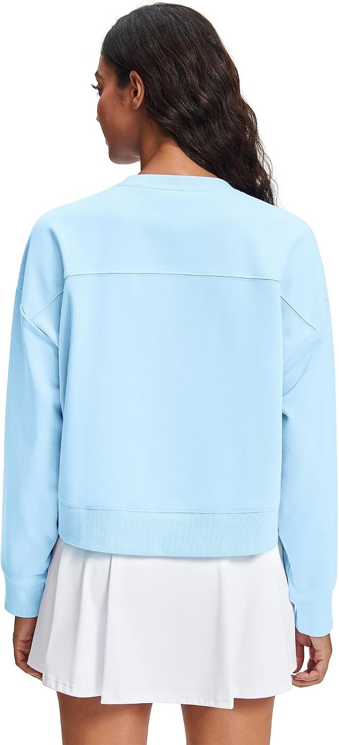 Stelle Women’s Cropped Crewneck Sweatshirt Relaxed Fit Casual Everyday | Soft lining, Ribbed cuffs, Lightweight warmth, Layering essential, Lounge, Travel, Streetwear(Sky Blue)