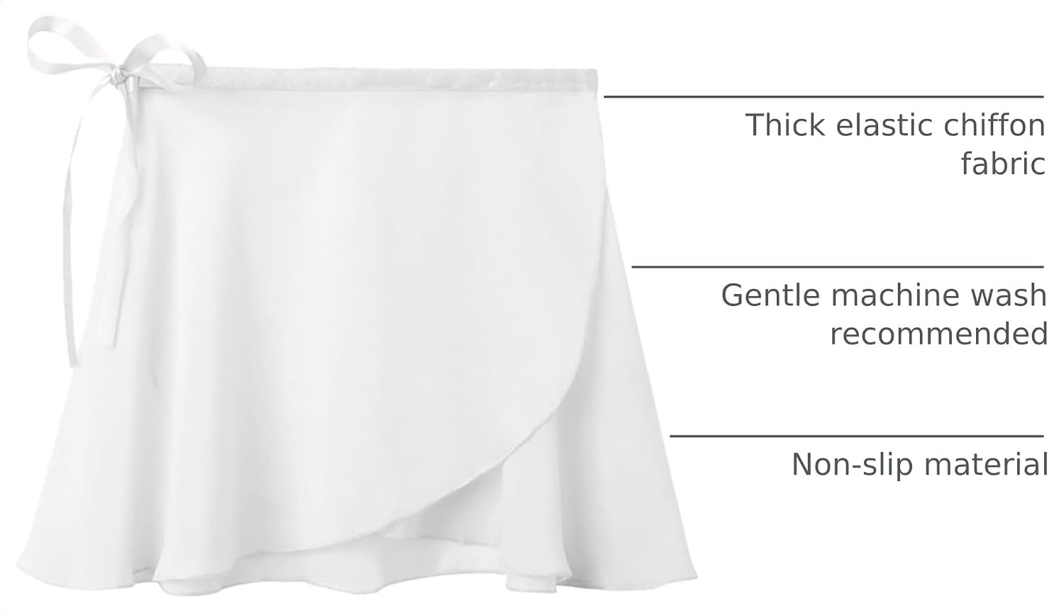STELLE Ballet Skirt Women Chiffon Wrap Skirt Adjustable Tie Dance Skirts(White)