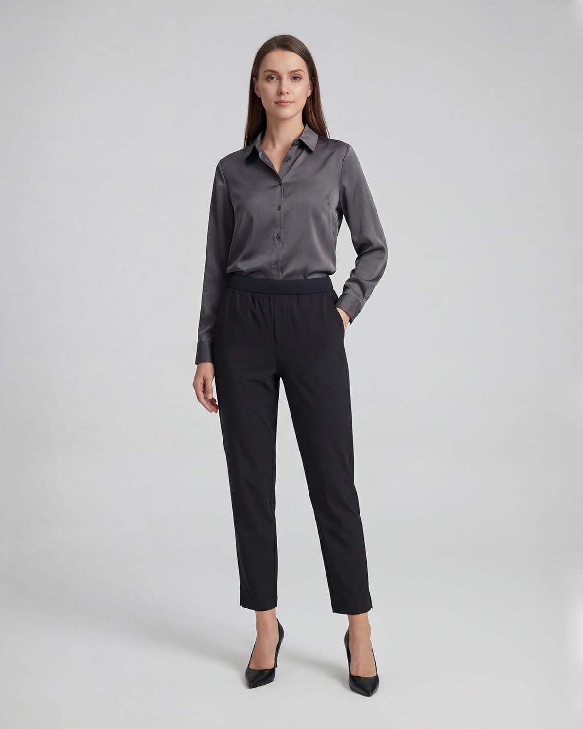 Stelle Women’s Work Pants Stretchy 7/8 Ankle Dress Pants for Women Business Casual Tapered Slacks for Teacher, Golf, Travel(Black)
