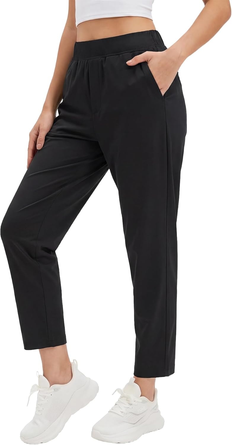 Stelle Women’s Work Pants Stretchy 7/8 Ankle Dress Pants for Women Business Casual Tapered Slacks for Teacher, Golf, Travel(Black)