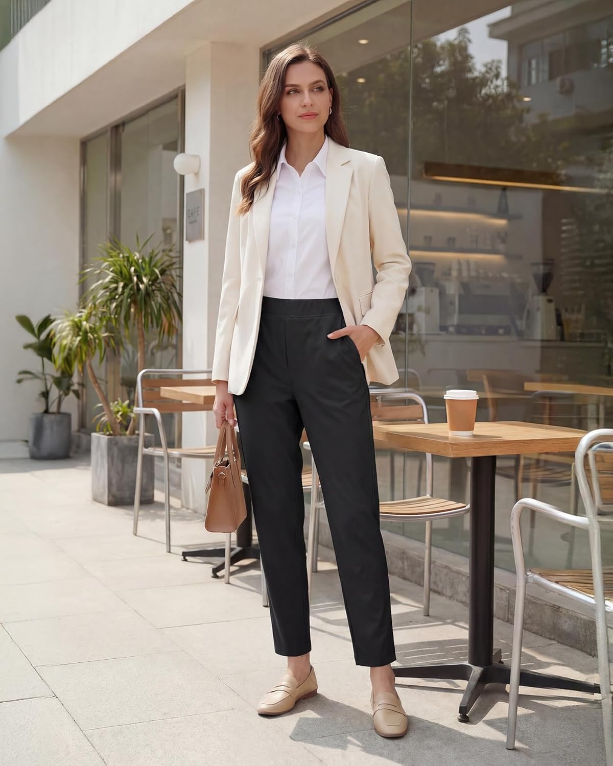 Stelle Women’s Work Pants Stretchy 7/8 Ankle Dress Pants for Women Business Casual Tapered Slacks for Teacher, Golf, Travel(Black)