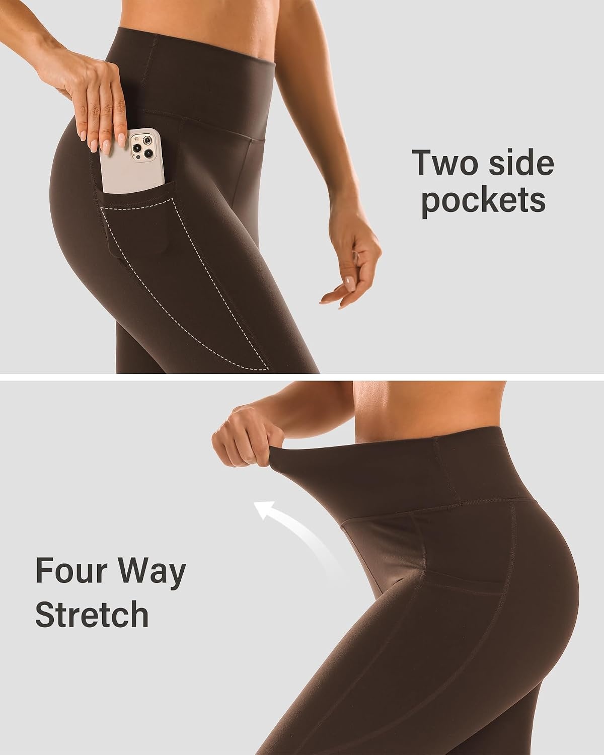 Stelle High Waisted Yoga Leggings with Pockets, Buttery Soft Workout Yoga Pants for Women Tummy Control Running Gym(Brushed Buttery Soft-coffee)