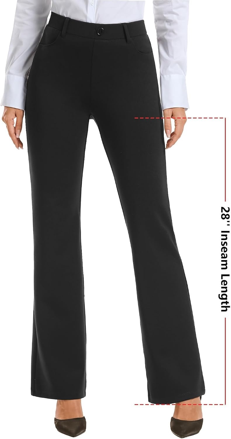 Stelle Women 28″/30″/ 32″ Bootcut Dress Pants Business Casual Work Pants with Pockets Pull On Regular Slacks for Office(Black)