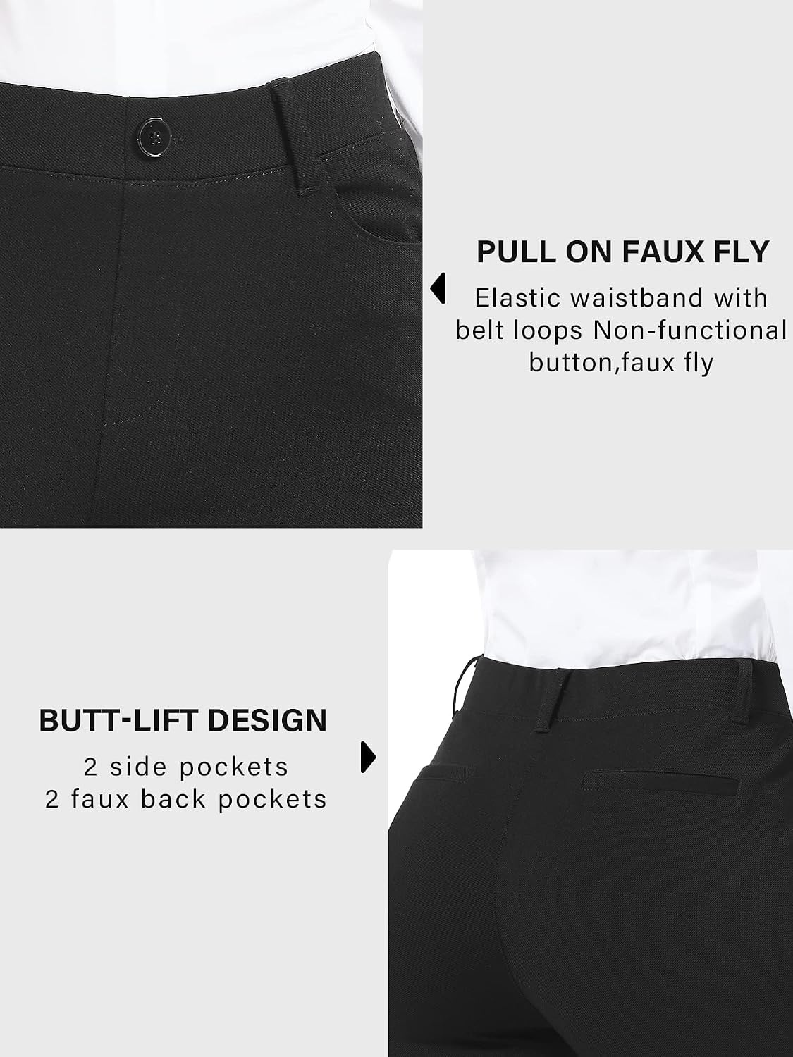 Stelle Women 28″/30″/ 32″ Bootcut Dress Pants Business Casual Work Pants with Pockets Pull On Regular Slacks for Office(Black)
