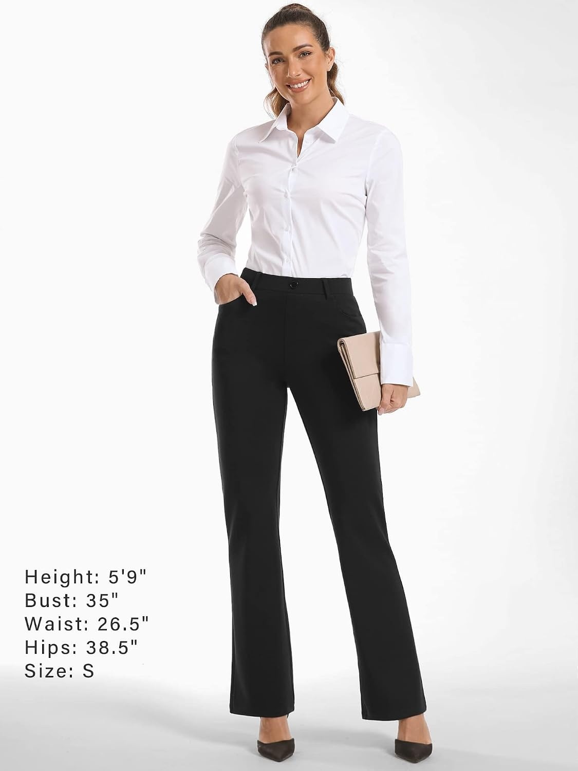 Stelle Women 28″/30″/ 32″ Bootcut Dress Pants Business Casual Work Pants with Pockets Pull On Regular Slacks for Office(Black)