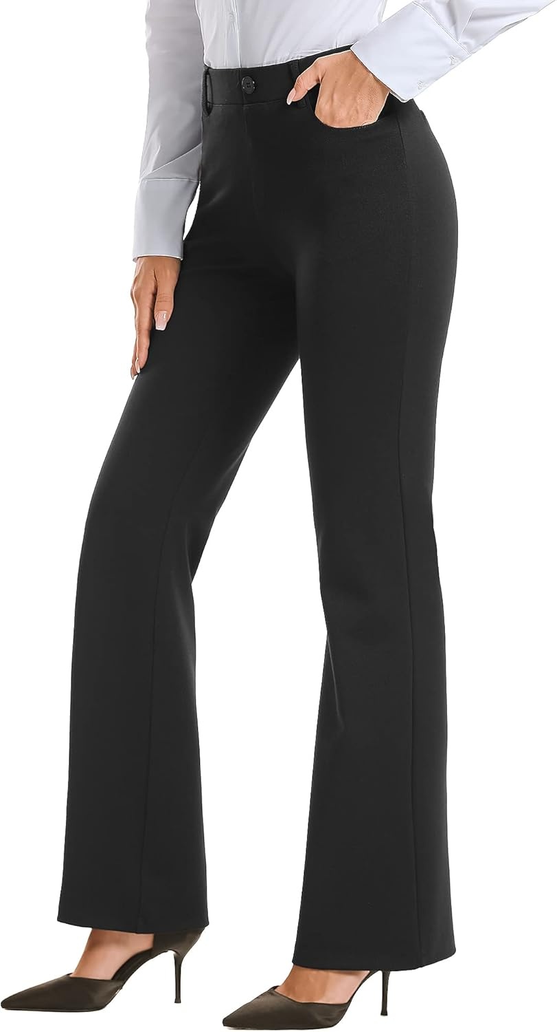 Stelle Women 28″/30″/ 32″ Bootcut Dress Pants Business Casual Work Pants with Pockets Pull On Regular Slacks for Office(Black)