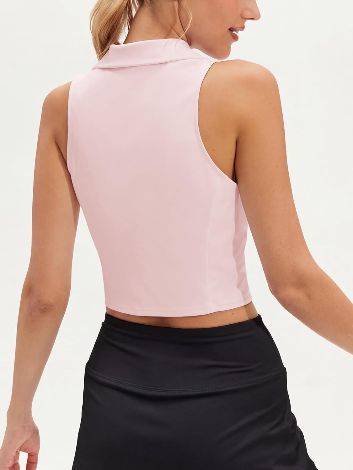 Stelle Women’s Sleeveless Golf Polo Shirt UPF50+ V Neck Collared Tennis Quick Dry Athletic Workout Cropped Tank Top(Ballet Pink)