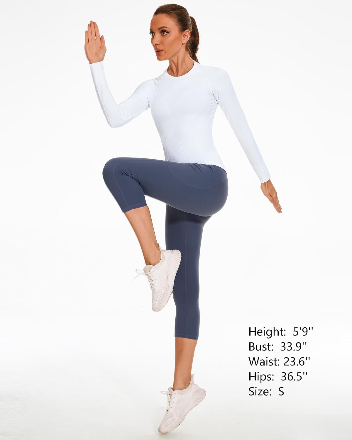 Stelle Womens Seamless Long Sleeve Workout Tops Compression Athletic Shirts(White-without Thumb Hole)