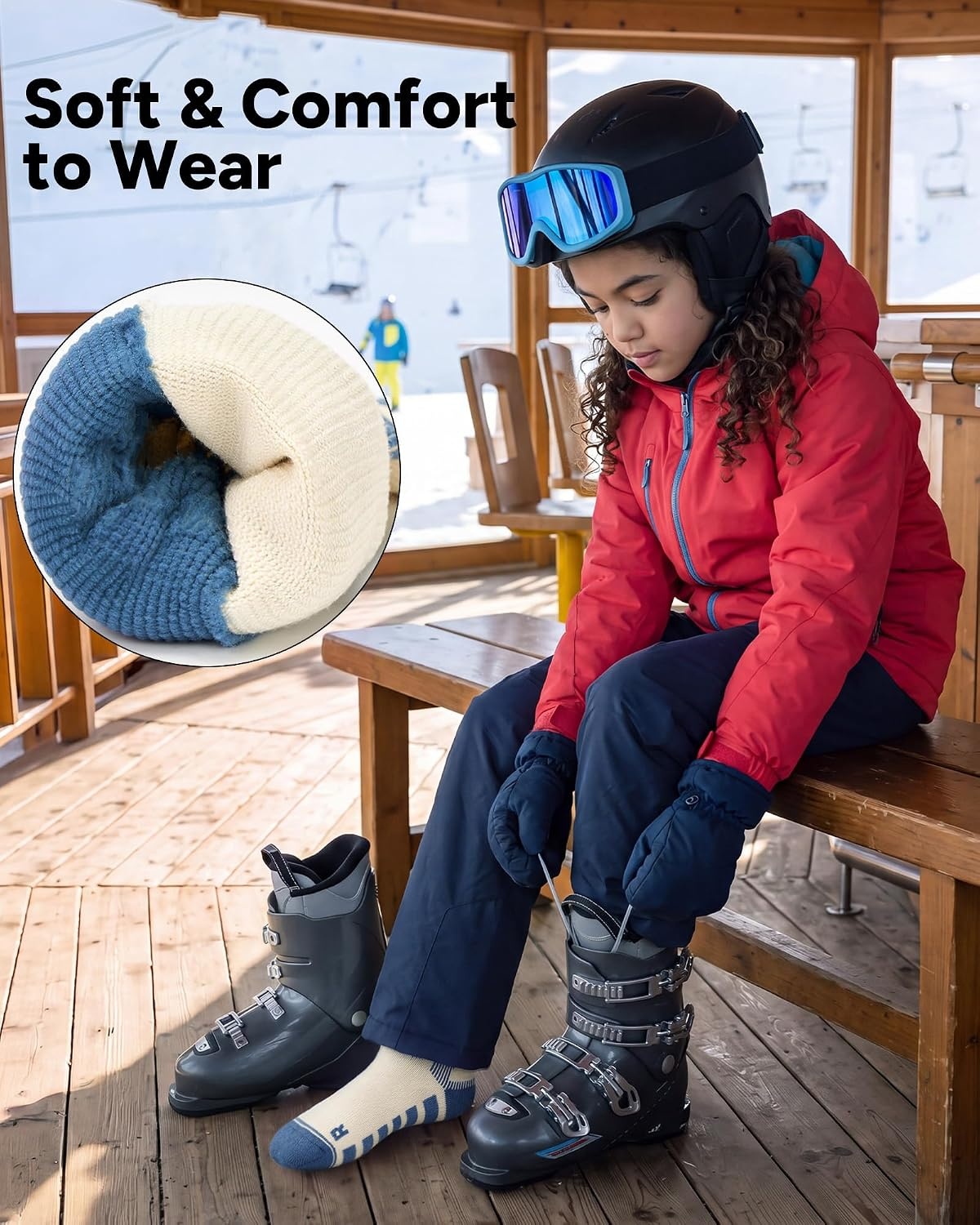 Stelle Wool Ski Socks for Kids Men Women, Winter Warm Knee High Socks(Pink+white+blue)
