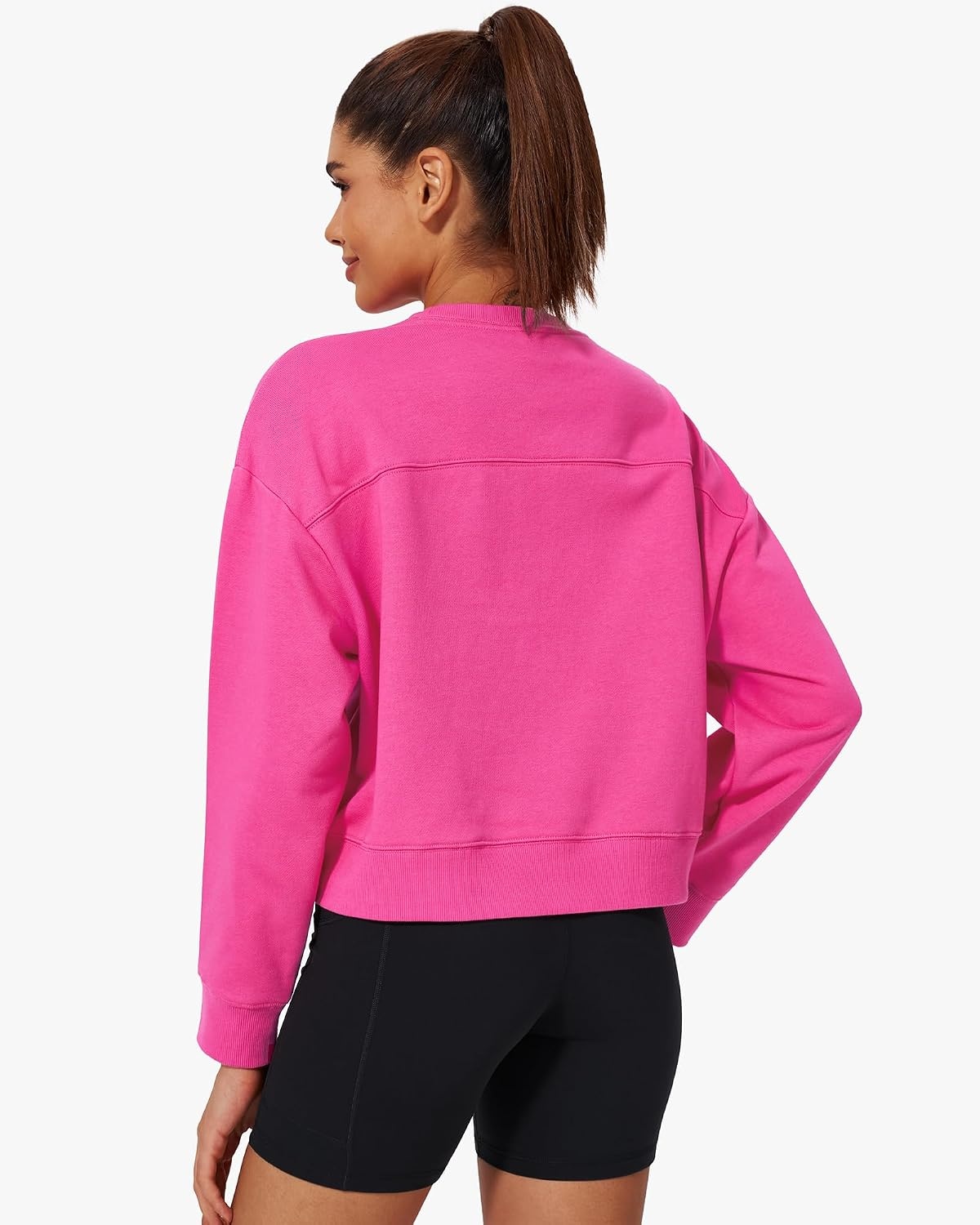 Stelle Cropped Sweatshirt for Women Crewneck Pullover Tops Oversized Long Sleeve Lightweight Casual Cotton Sweat Shirts(Cosmopolitan)