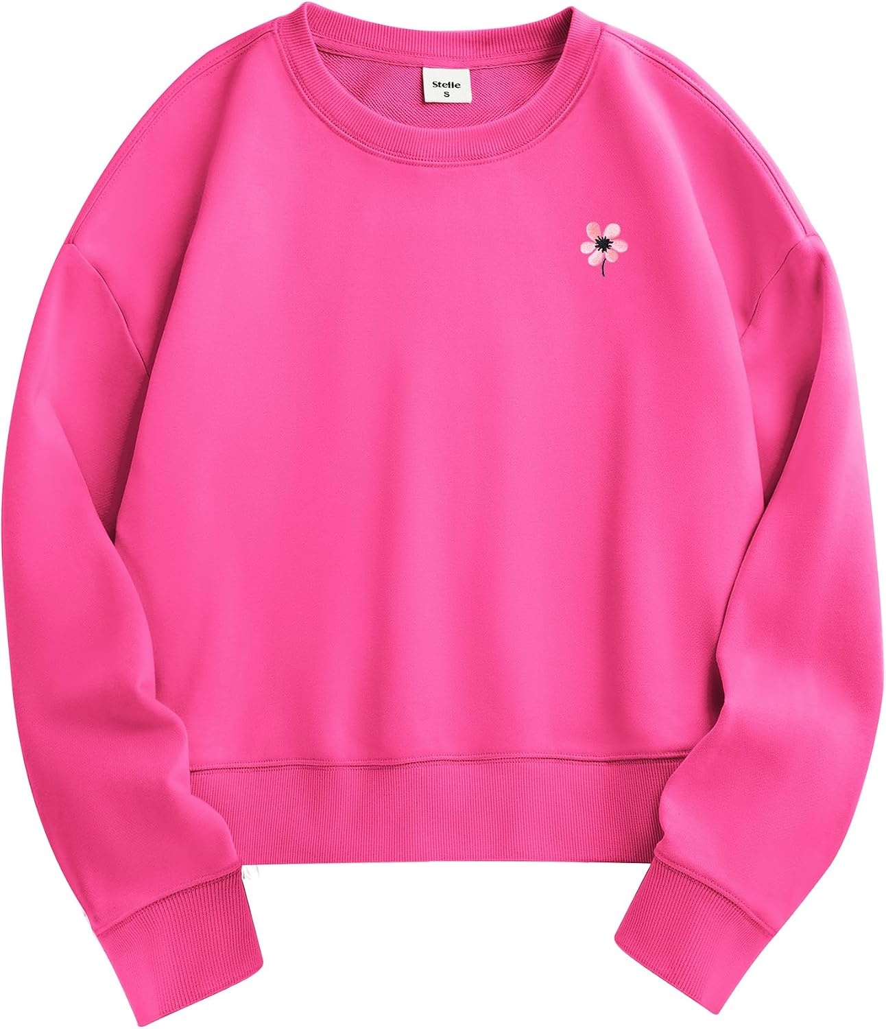 Stelle Cropped Sweatshirt for Women Crewneck Pullover Tops Oversized Long Sleeve Lightweight Casual Cotton Sweat Shirts(Cosmopolitan)
