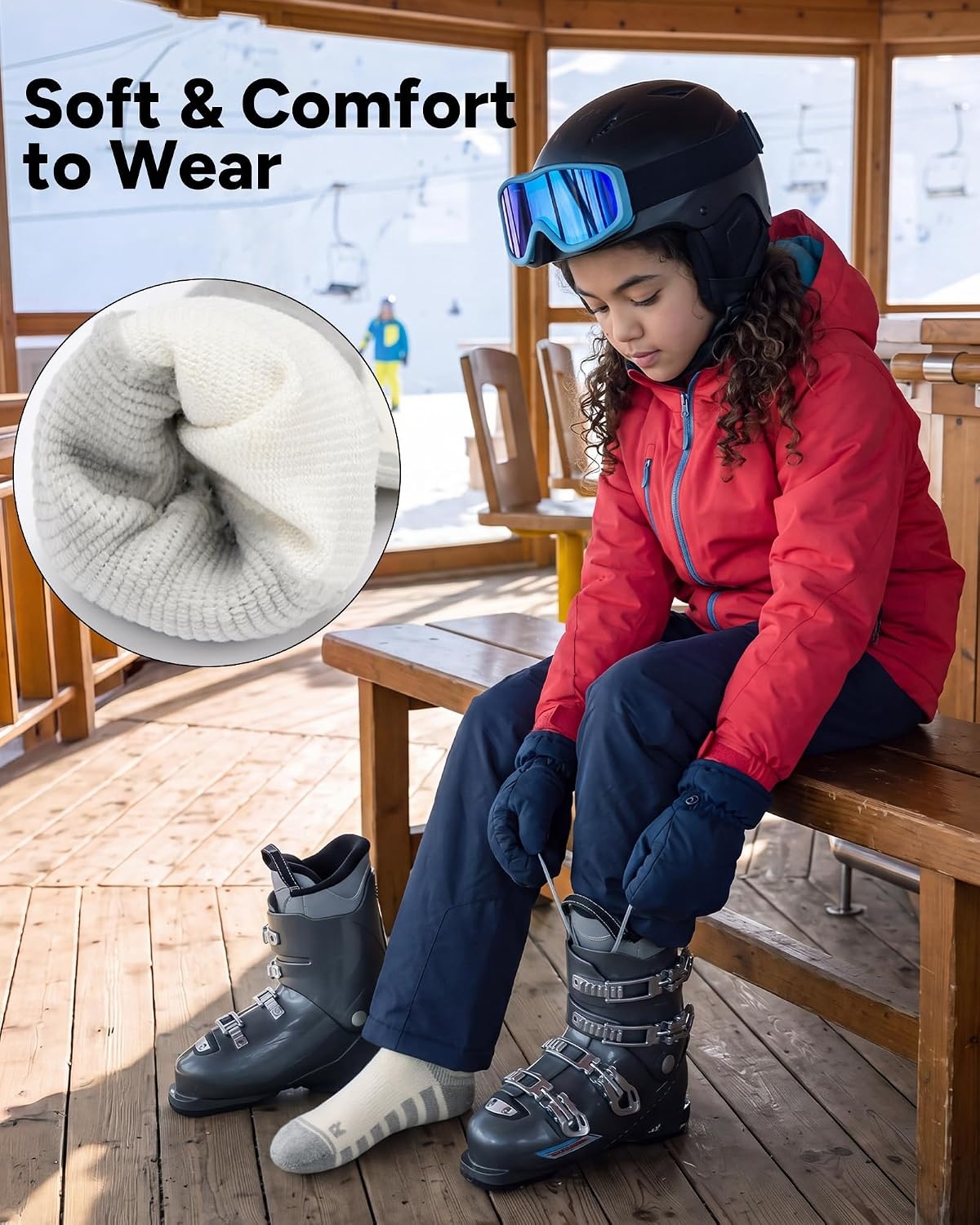 Stelle Wool Ski Socks for Kids Men Women, Winter Warm Knee High Socks(3 White)