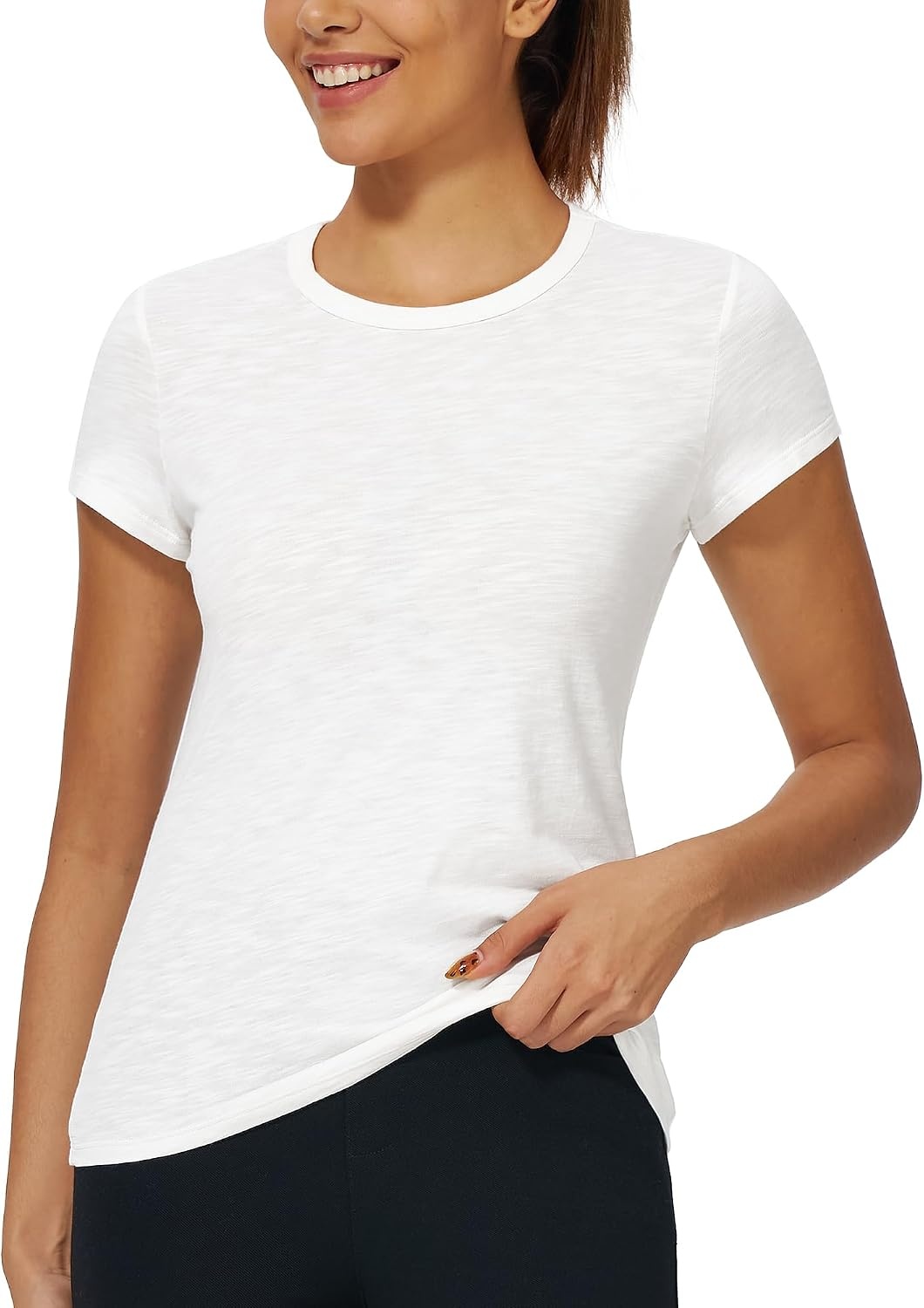 Stelle Womens Modal Soft Crewneck Short Sleeve T Shirts Summer Casual Basic Tops Tees(Off-white)