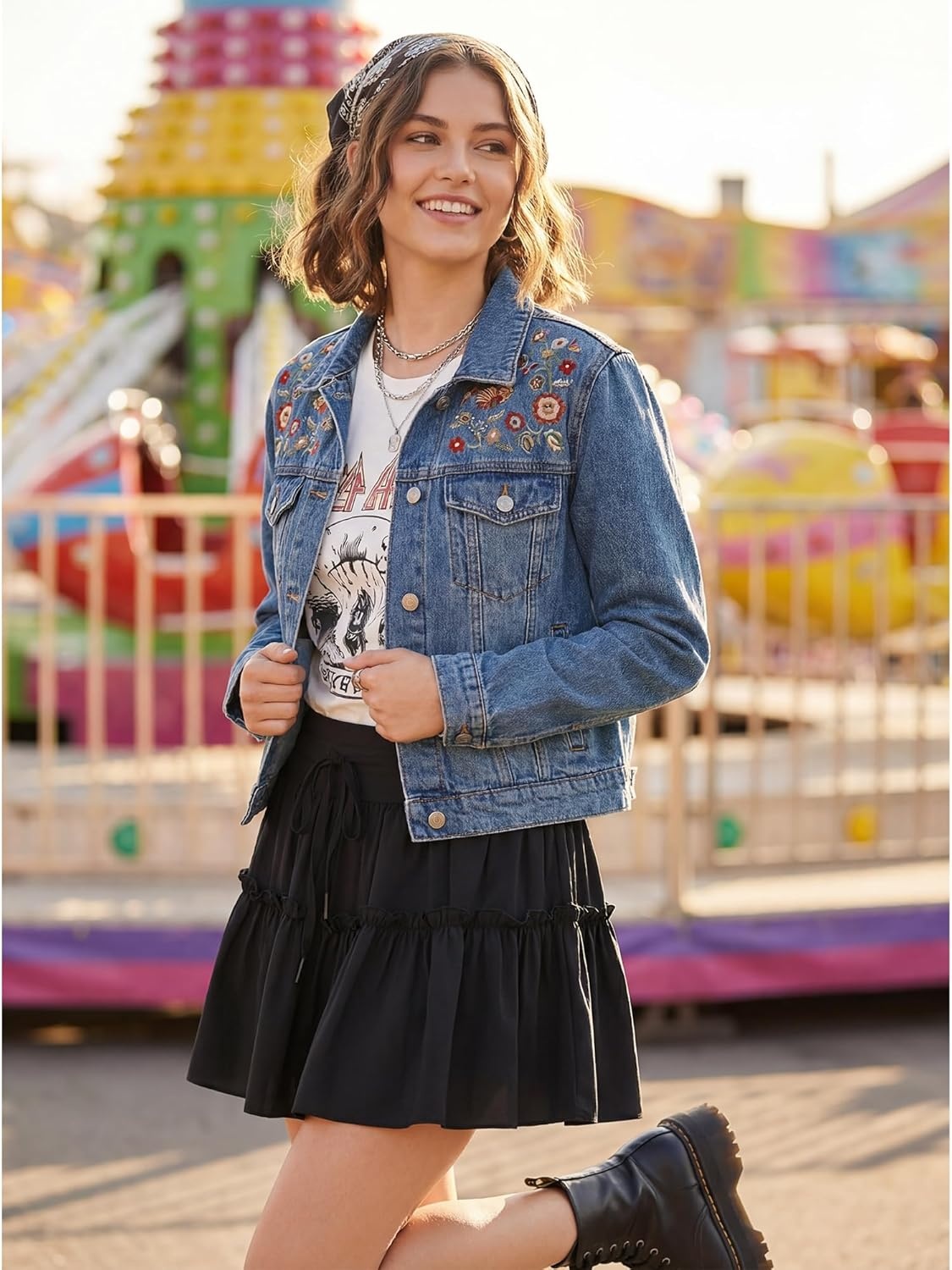 Stelle Women’s High Waist Skorts with Shorts Pockets Flowy Ruffle Skirts Mini Tiered Layered Short Skirt Casual Summer(Black)