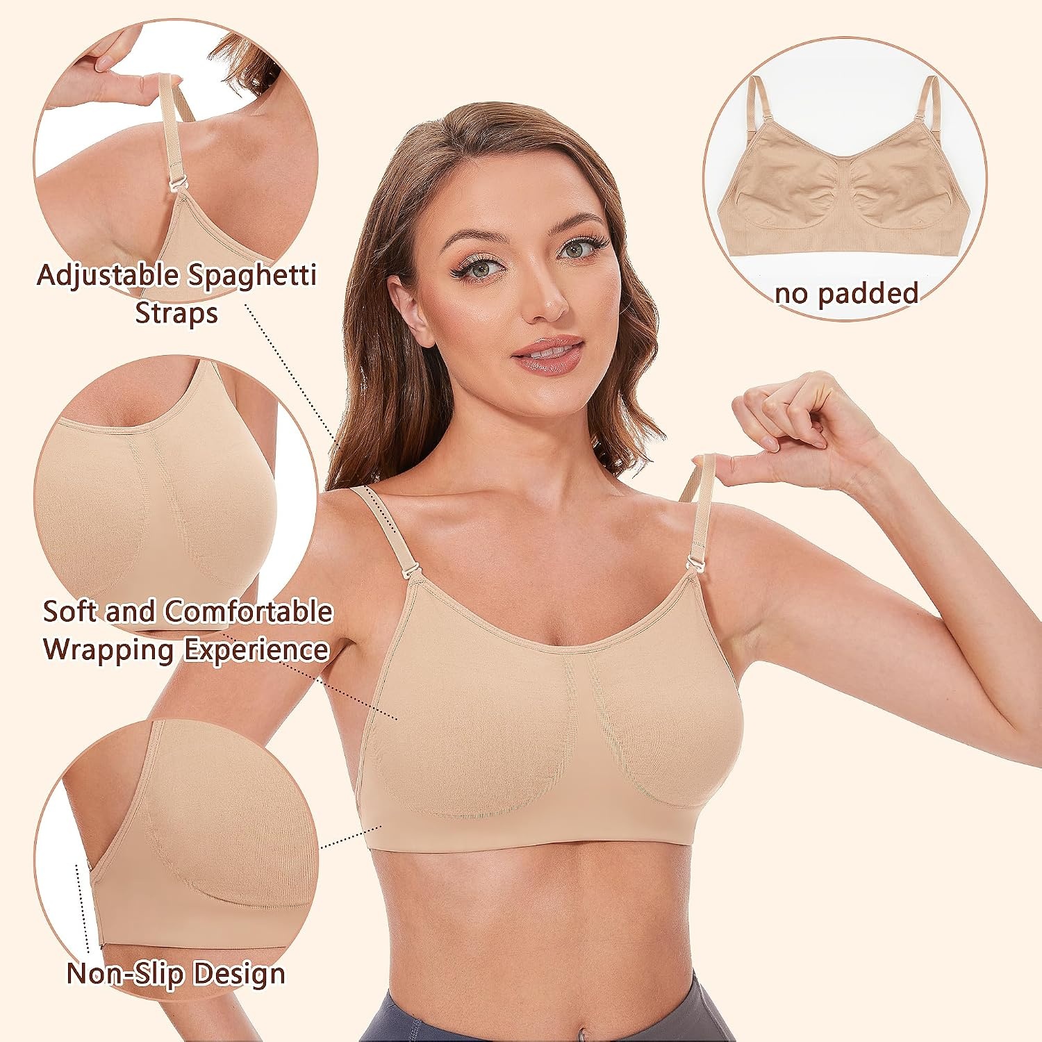 Stelle Women’s Clear Strap Nude Dance Bra Wireless Invisible Low Back Unpadded Bra with Convertible Straps(Nude)