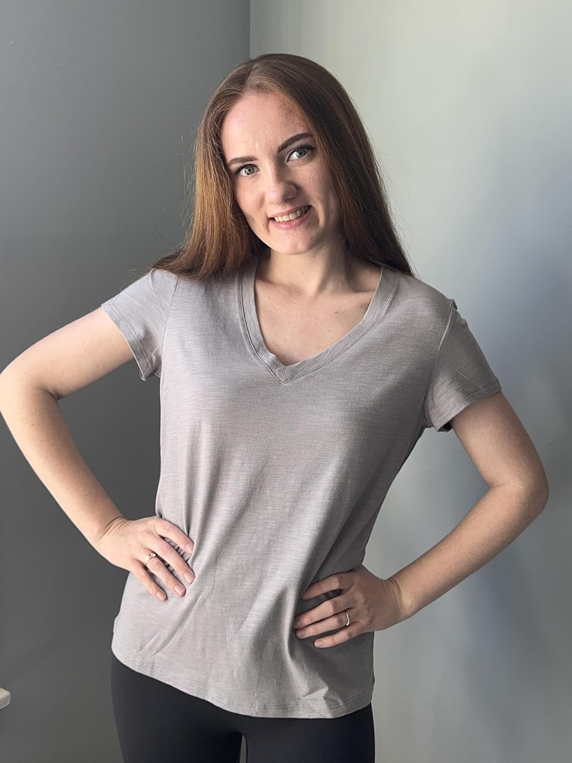 Stelle Womens Modal Soft T Shirts Short Sleeve V Neck Basic Tee Casual Loose Fit Tops Lightweight Soft Summer Outfits Clothes(Grey)