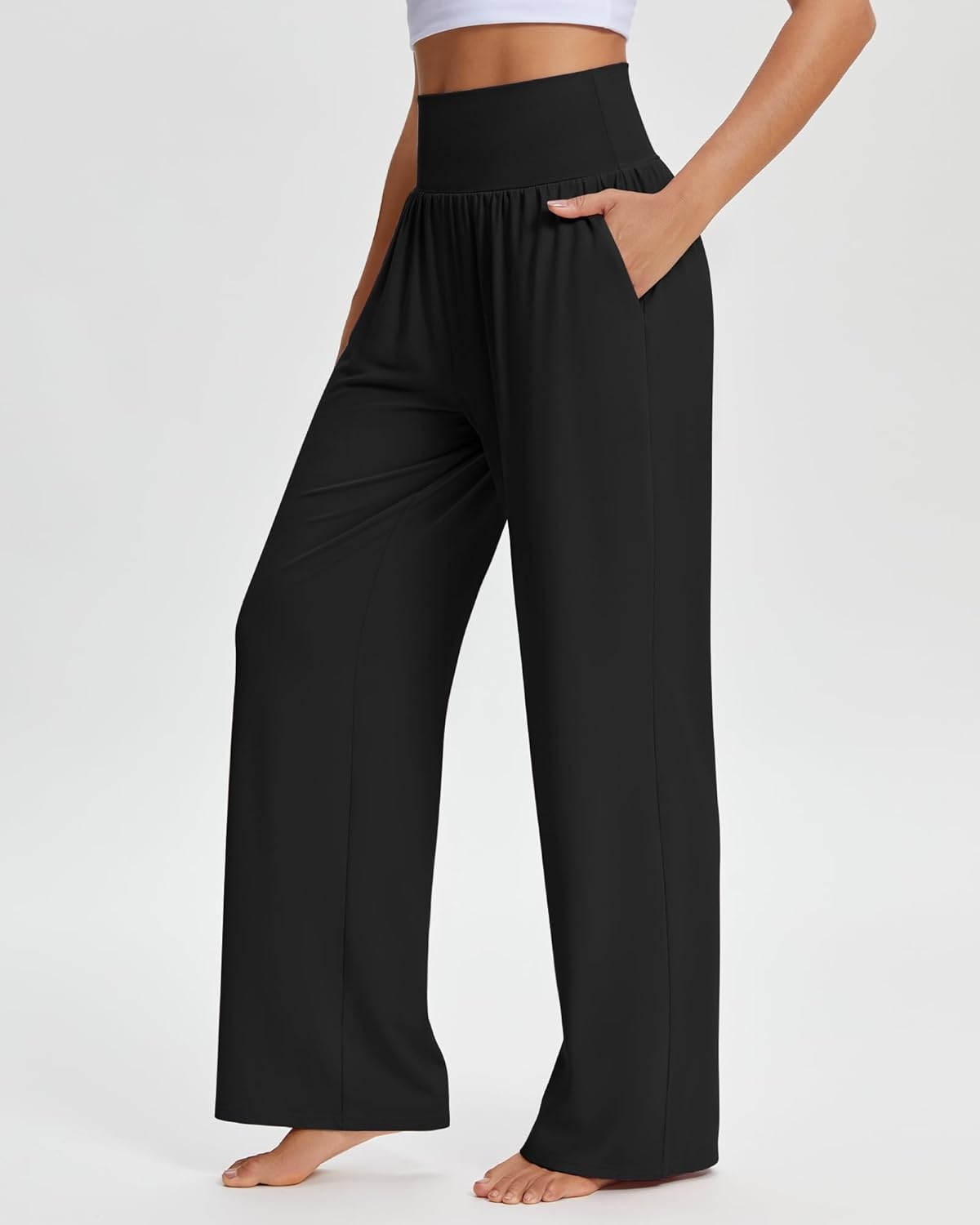 Stelle Wide Leg Yoga Pants for Women High Waisted Super Comfy Buttery Soft Lounge Pants with Pockets 26/28/30 Inseam(A-black)