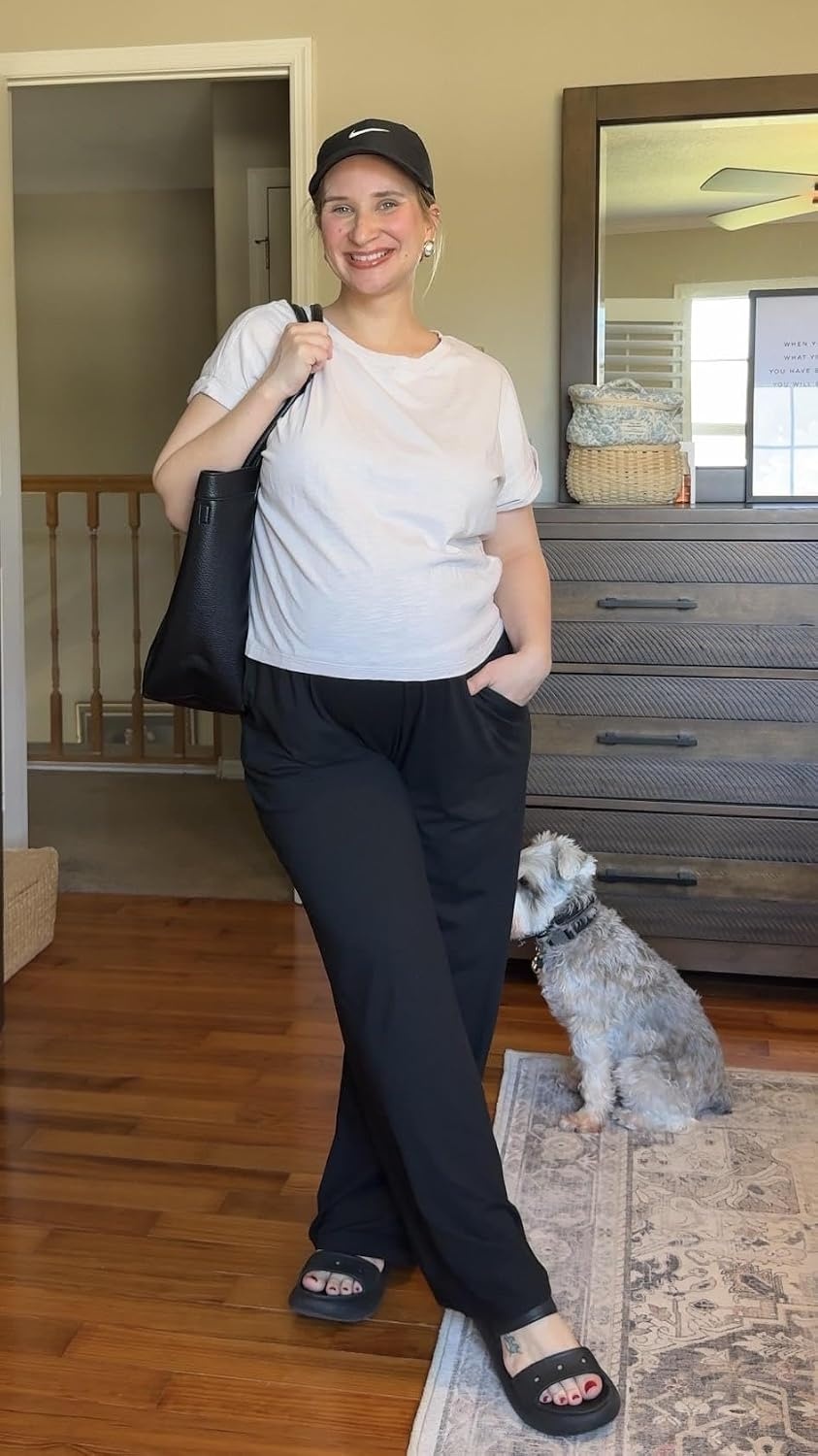 Stelle Wide Leg Yoga Pants for Women High Waisted Super Comfy Buttery Soft Lounge Pants with Pockets 26/28/30 Inseam(A-black)