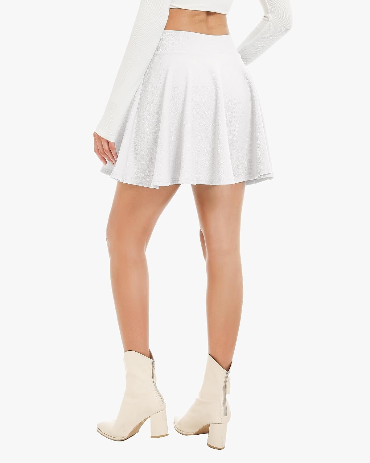 Stelle Women’s Casual Skort with Shorts Basic Versatile Stretchy Flared Pleated Skater Mini Skirts(White)