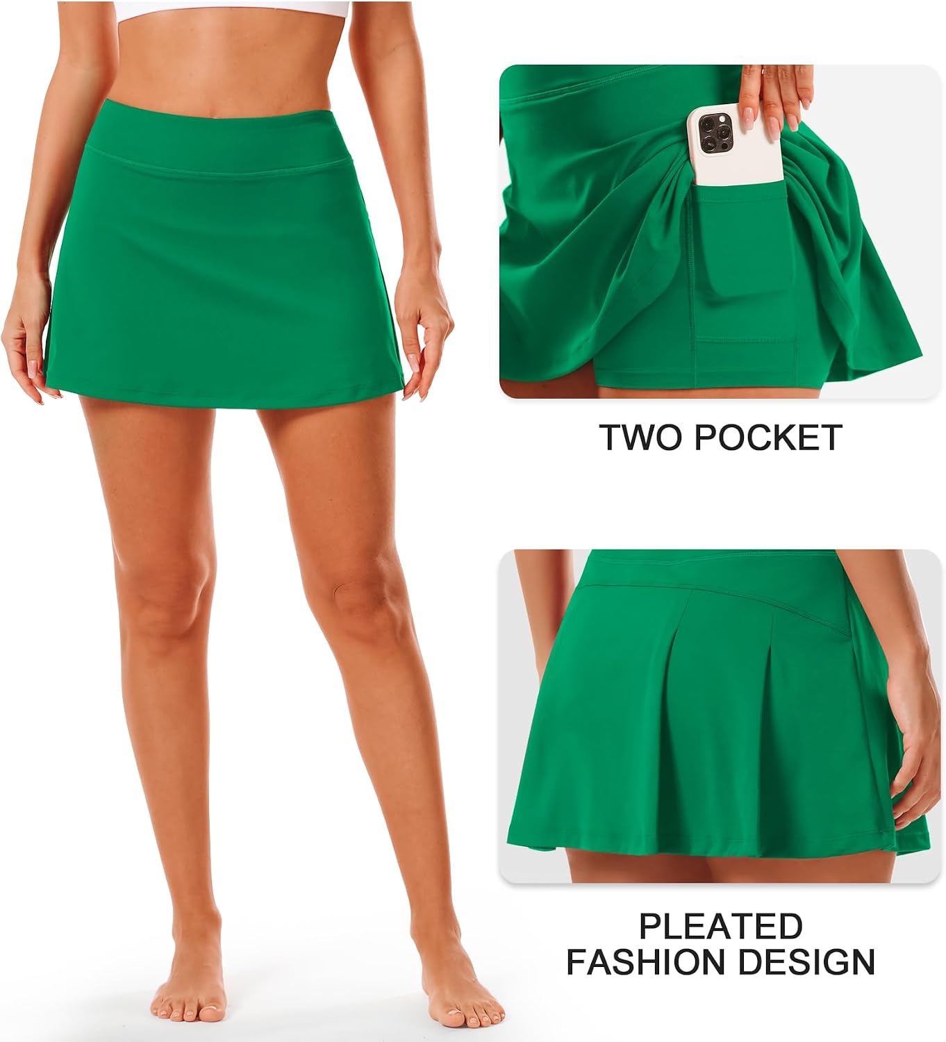 Stelle Women Tennis Skirt High Waisted Athletic Golf Skorts with Pockets(Evergreen)