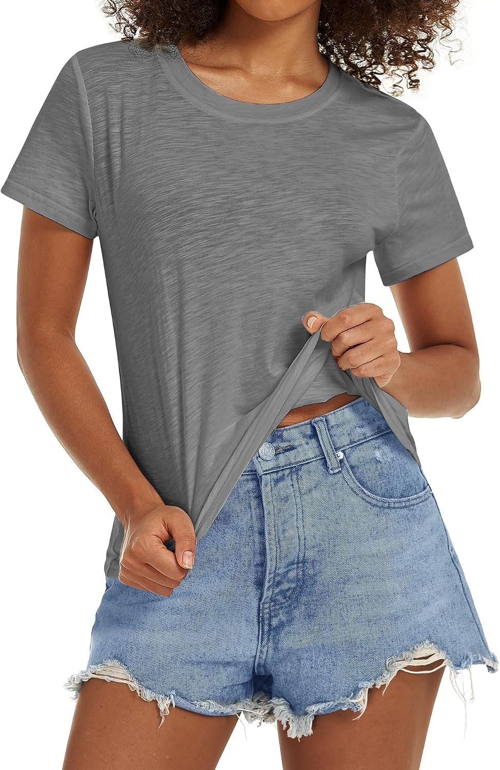 Stelle Womens Cotton T Shirts Comfort Soft Casual Everyday Modal Tops | Breathable fabric, Relaxed fit, Short sleeves, Layering essential, Lounge, Travel, Machine washable(Dark Grey)