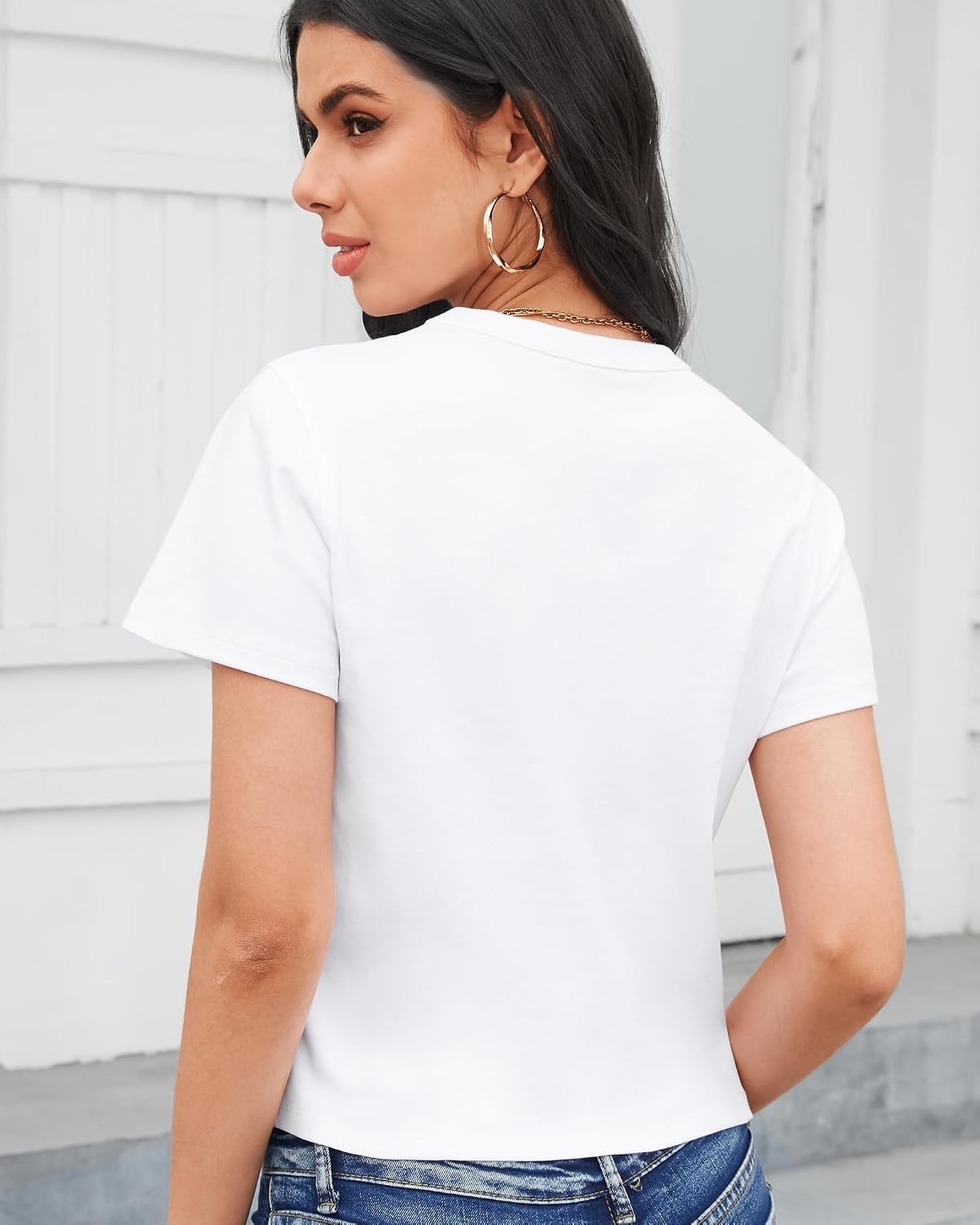 Stelle Women’s Cotton T-Shirts Crewneck Short Sleeve Basic Tees Summer Casual Solid Crop Tops(White)