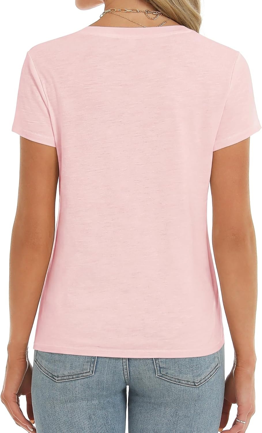 Stelle Womens Modal Soft T Shirts Short Sleeve V Neck Basic Tee Casual Loose Fit Tops Lightweight Soft Summer Outfits Clothes(Light Pink)