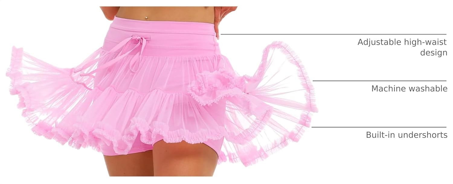 Stelle Womens Tiered Ruffle Tennis Athletic Skirts with Built in Shorts | Tiered ruffle design, Ball pockets, High-rise waistband, Tennis, Pickleball, Golf, Quick dry performance(Cotton Candy)