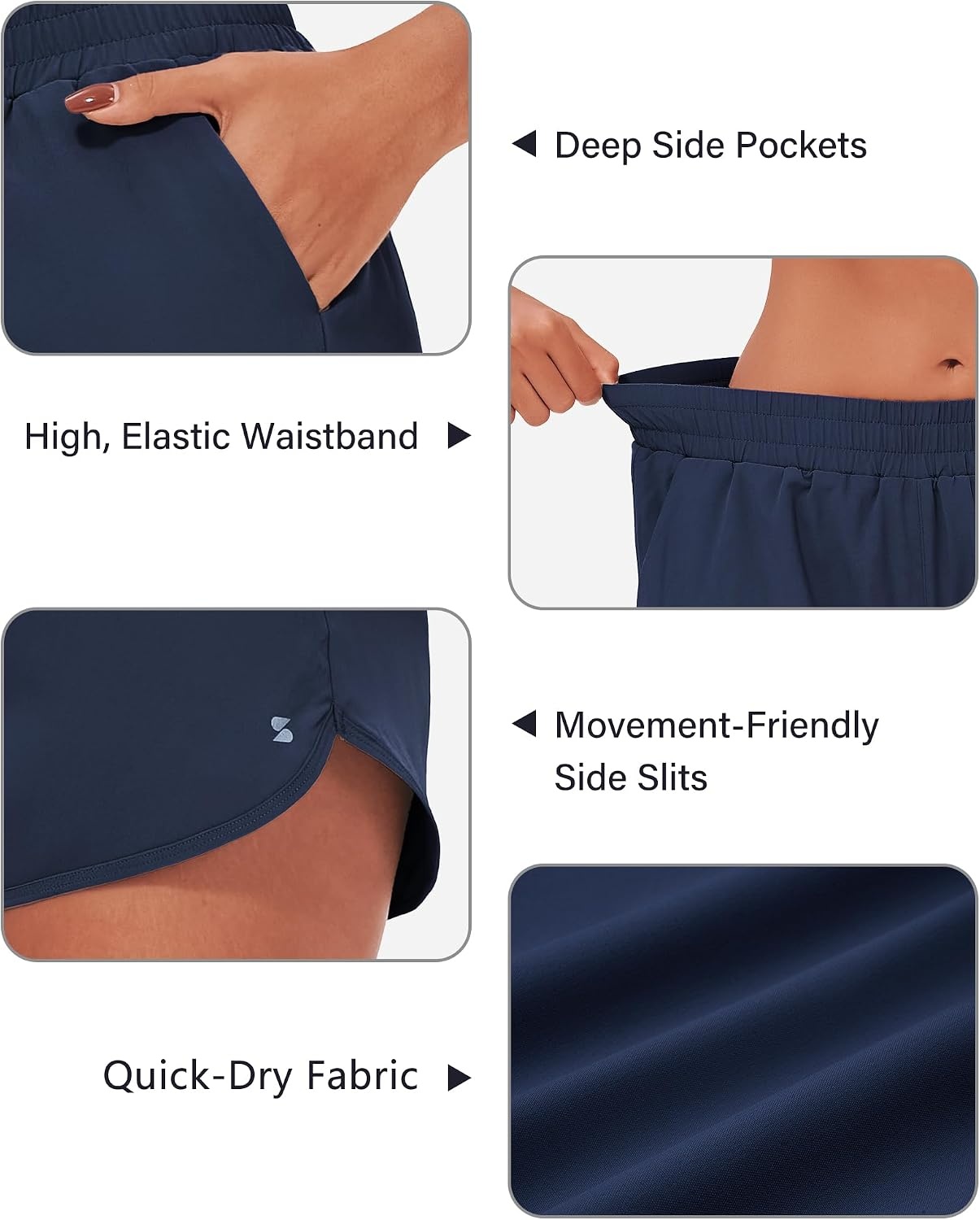Stelle Womens 3″ Running Shorts Mesh Liner High Waisted Workout Shorts Quick Dry Dolphin Athletic Shorts with Pockets(Navy)