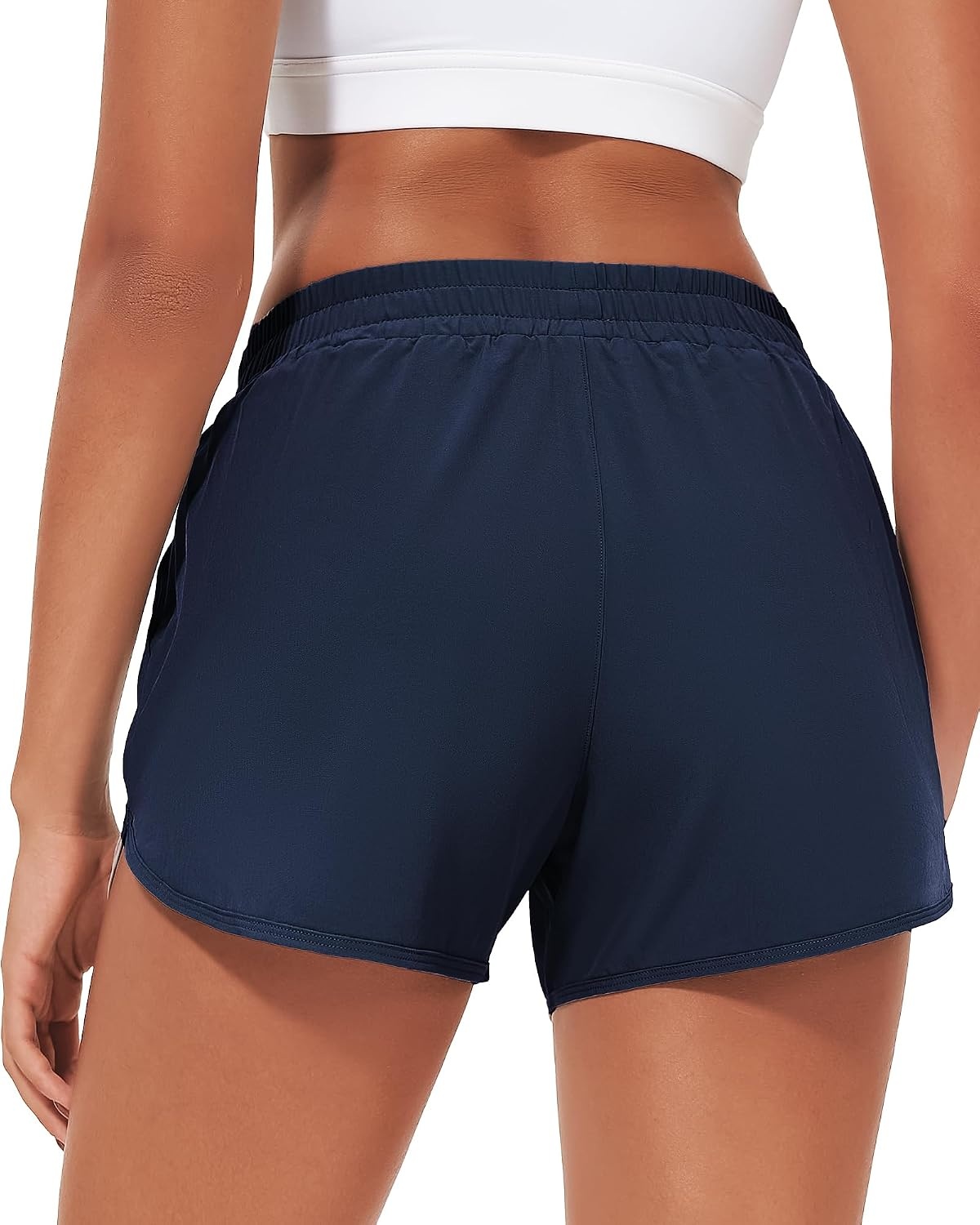 Stelle Womens 3″ Running Shorts Mesh Liner High Waisted Workout Shorts Quick Dry Dolphin Athletic Shorts with Pockets(Navy)