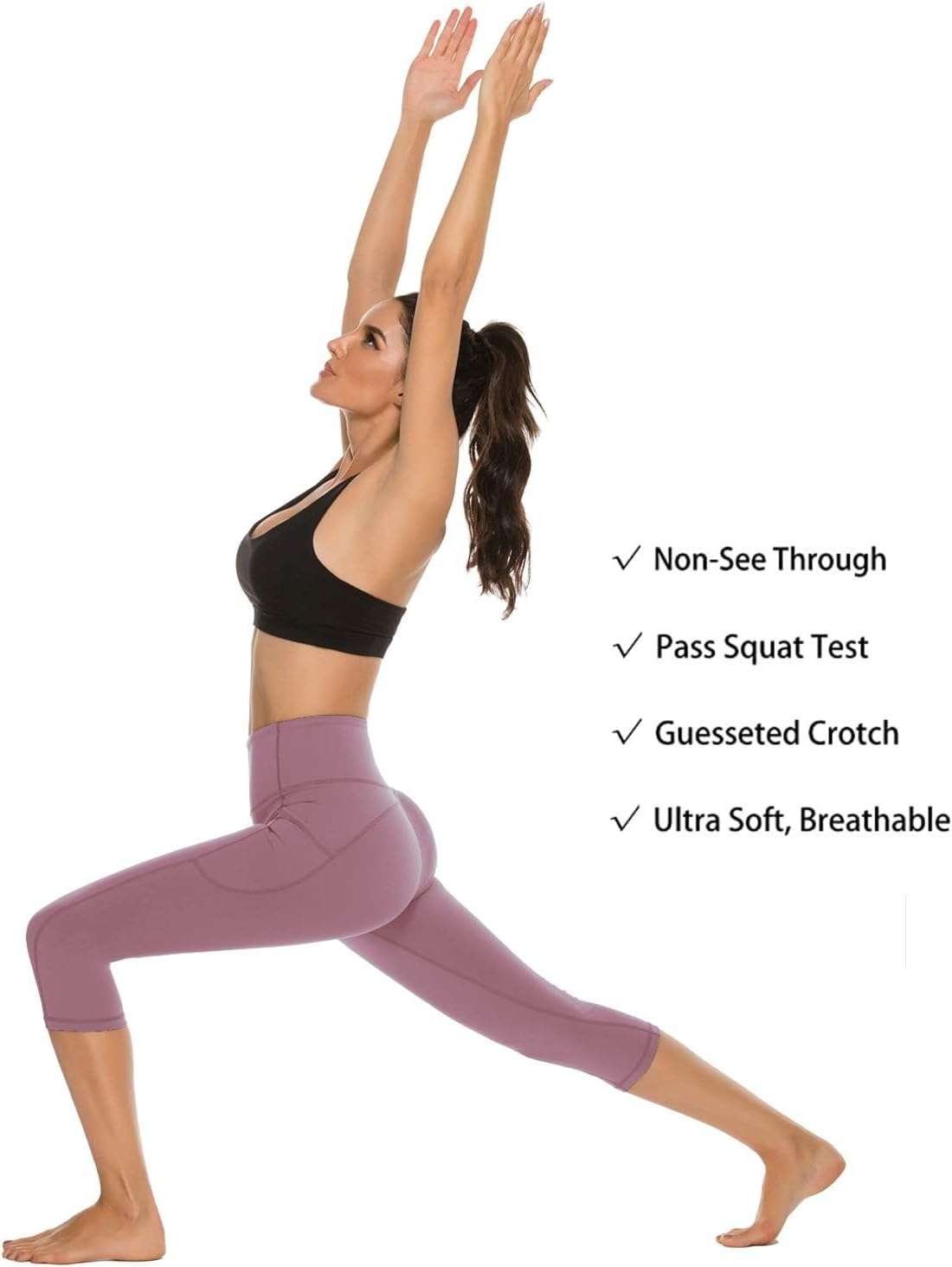 Stelle Women’s Capri Yoga Pants with Pockets Essential High Waisted Leggings for Workout(Cotton Like Softness-dusty Lavender)