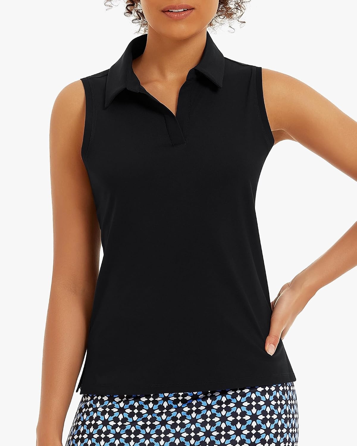 Stelle Women’s Sleeveless Golf Polo Shirts UPF 50+ Collared V Neck Dry Fit Lightweight Workout Tennis Tank Tops(Black)