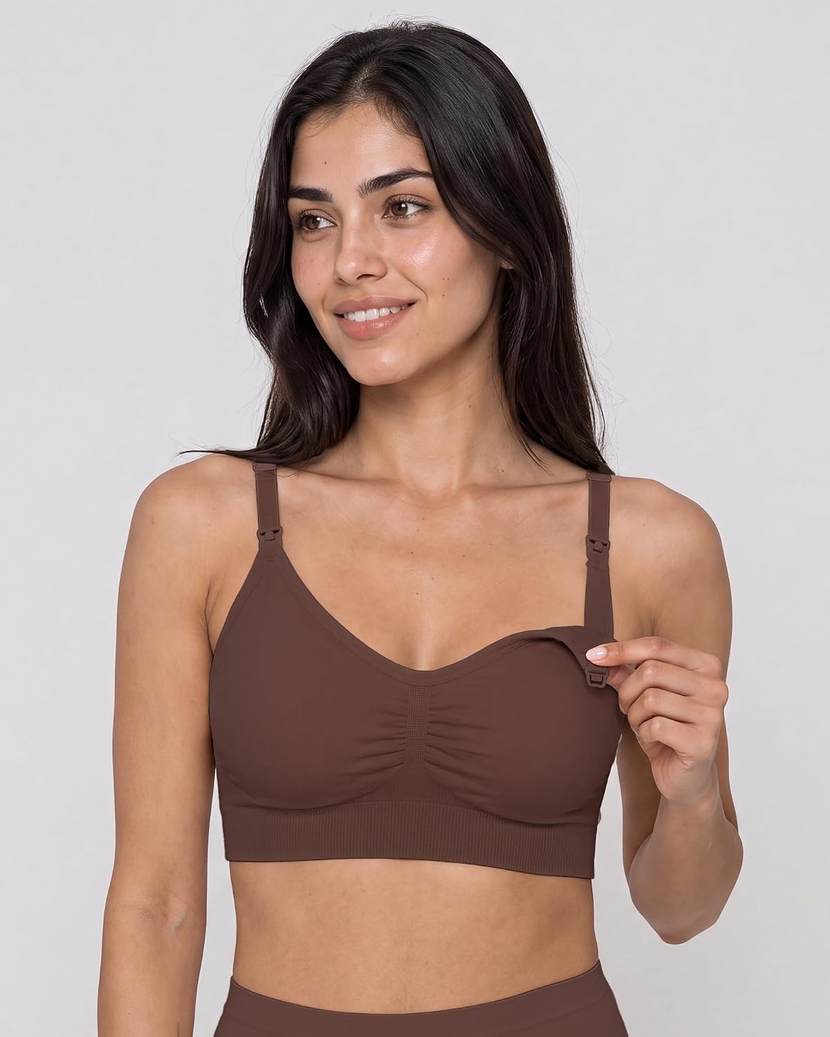 Stelle Nursing Bras Maternity Bra for Breastfeeding Pregnancy Wireless Bralette with Pads, Extenders & Clips(1 Pack Cocoa)