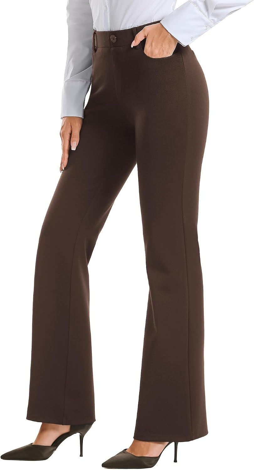 Stelle Womens Bootcut Stretch Dress Work Pants Slacks with Pockets Pull On(Coffee)