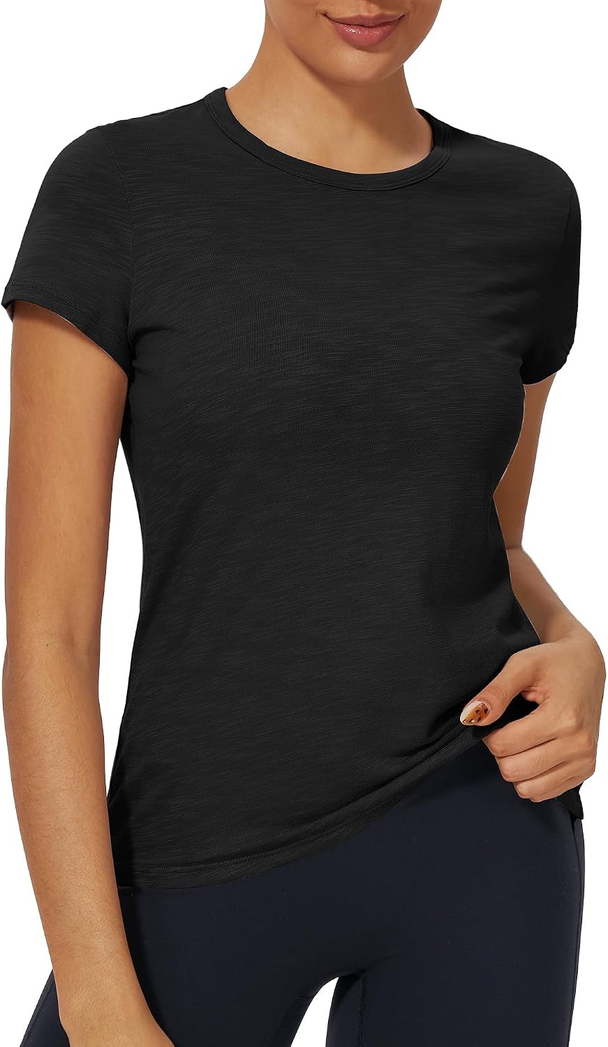 Stelle Womens Modal Soft Crewneck Short Sleeve T Shirts Basic Tees | Breathable,Cotton Blend,Loose Fit,Lightweight,Casual,Layering essential,Streetwear,Summer Outfits(Black)