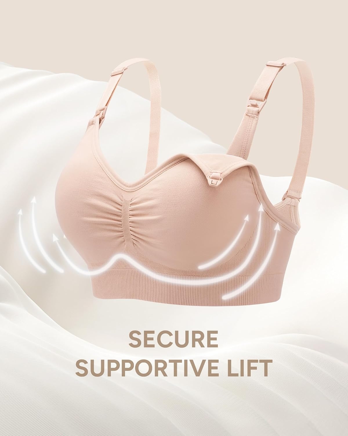 Stelle Nursing Bras Maternity Bralette Seamless for Breastfeeding | Removable pads, Soft stretch fabric, One-hand clips, Pregnancy, Postpartum, Everyday comfort(3 Pack Almond)