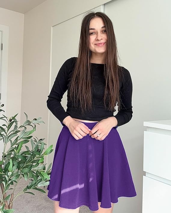 Stelle Women’s Casual Skort with Shorts Basic Versatile Stretchy Flared Pleated Skater Mini Skirts(Purple)