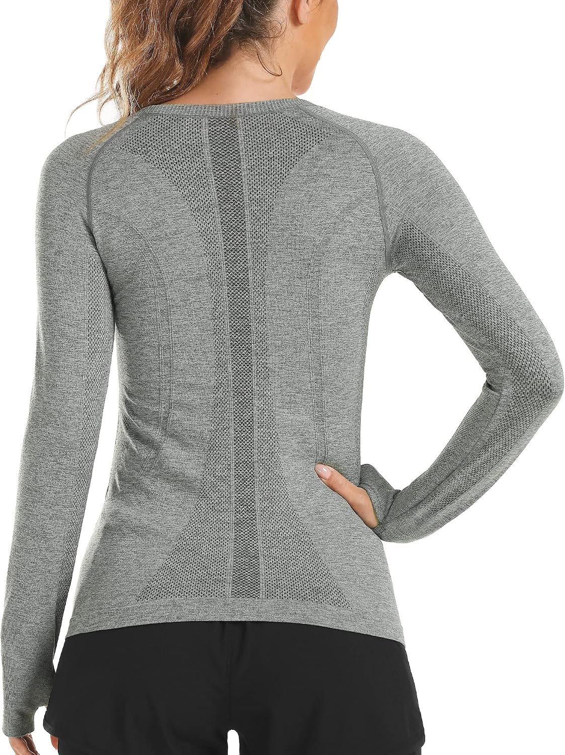 Stelle Womens Seamless Long Sleeve Workout Tops Compression Athletic Shirts | Seamless construction, Moisture-wicking fabric, Four-way stretch, Breathable, Soft, Thumbholes, Fitness, Active performance(Grey)