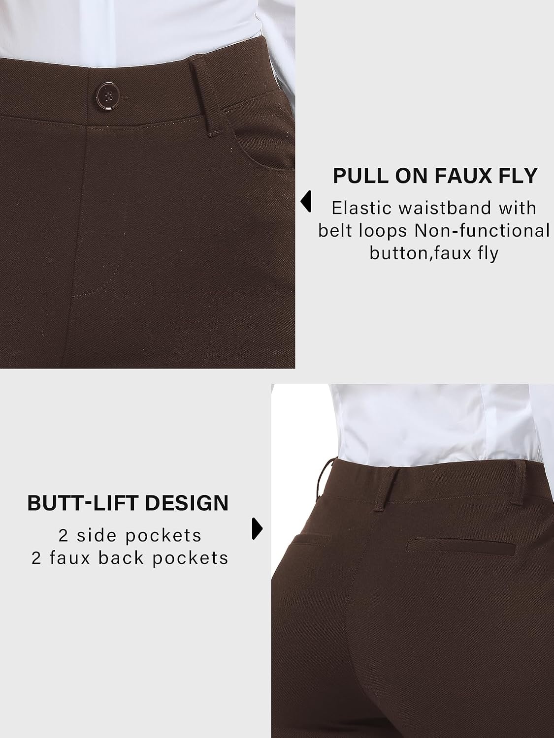 Stelle Womens Bootcut Stretch Dress Work Pants Slacks with Pockets Pull On | Business Casual Office Slacks, 4-Way Stretch Non-See-Through Fabric, Front Pockets, 28″/30″/32″ Inseam Options(Coffee)
