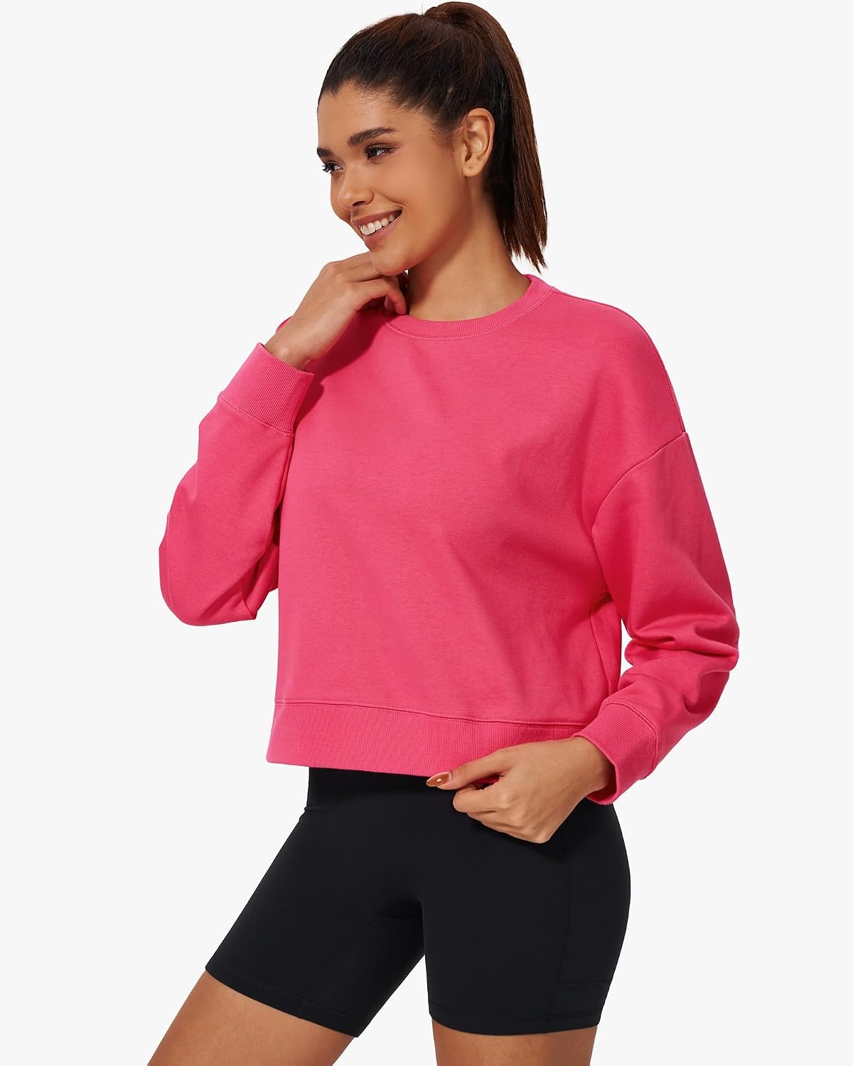 Stelle Women’s Cropped Crewneck Sweatshirt Relaxed Fit Casual Everyday | Soft lining, Ribbed cuffs, Lightweight warmth, Layering essential, Lounge, Travel, Streetwear(Watermelon Sugar)