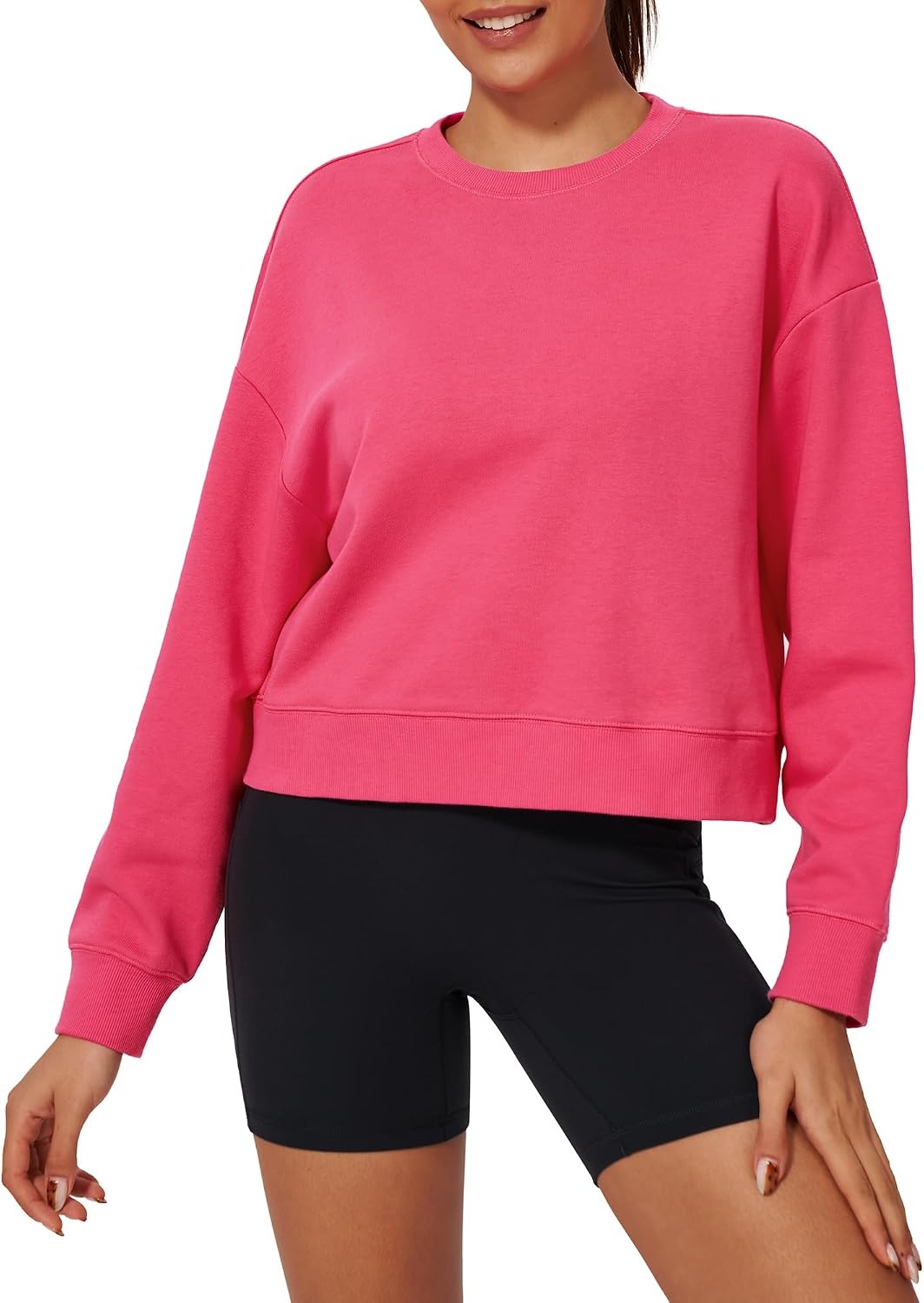 Stelle Women’s Cropped Crewneck Sweatshirt Relaxed Fit Casual Everyday | Soft lining, Ribbed cuffs, Lightweight warmth, Layering essential, Lounge, Travel, Streetwear(Watermelon Sugar)