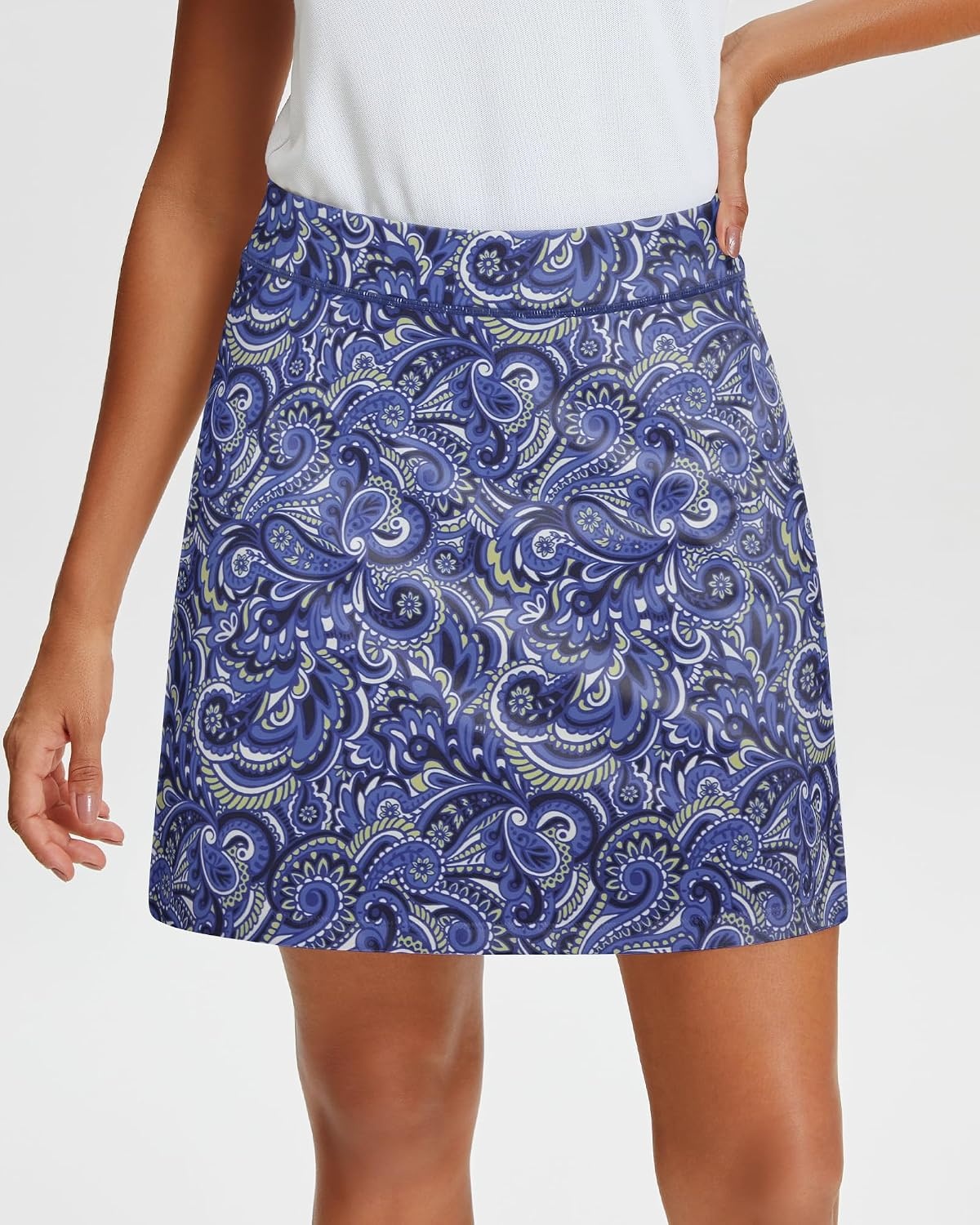 Stelle Women’s Athletic Skorts 17″ Golf Skirts Inner Shorts Tennis Skort with 2 Pockets Running Sports Pickleball Skirt(Twirly Paisley Print)